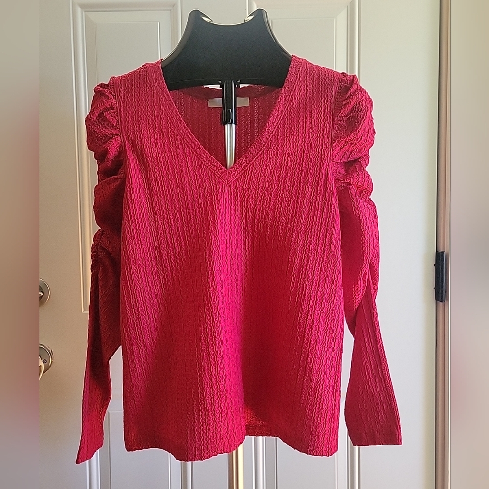 Loft Long Sleeved Shirt Top Blouse Size Small Ruched Sleeves